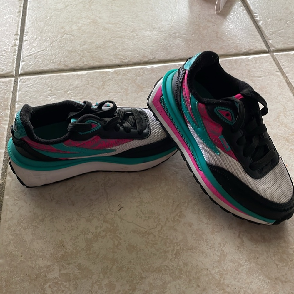 Fila Black and White Shoes with Pink and Teal Highlights